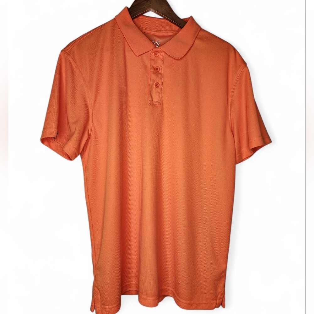Orange Pique Tech Knit Short Sleeve Polo Shirt Size L